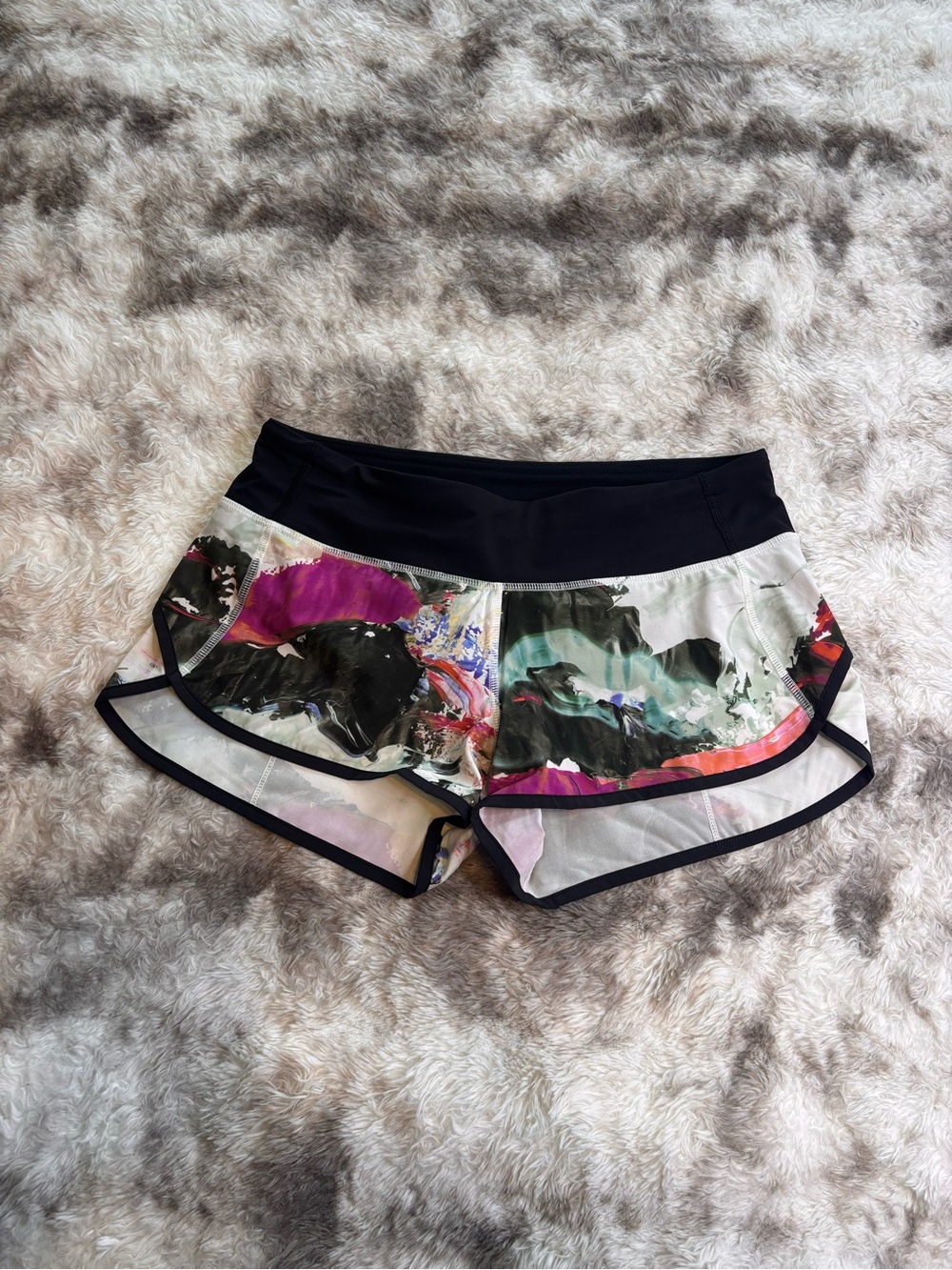 lululemon athletica Multicolor Abstract Print Running Shorts with Black Trim